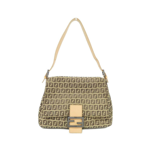 Fendi Mamma Baguette Canvas Leather Shoulder Bag