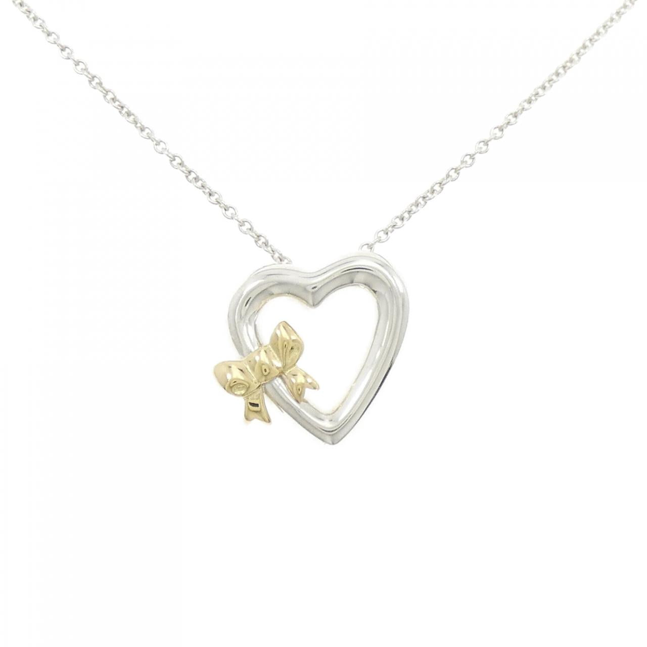 Tiffany 925/750YG Heart Ribbon Necklace