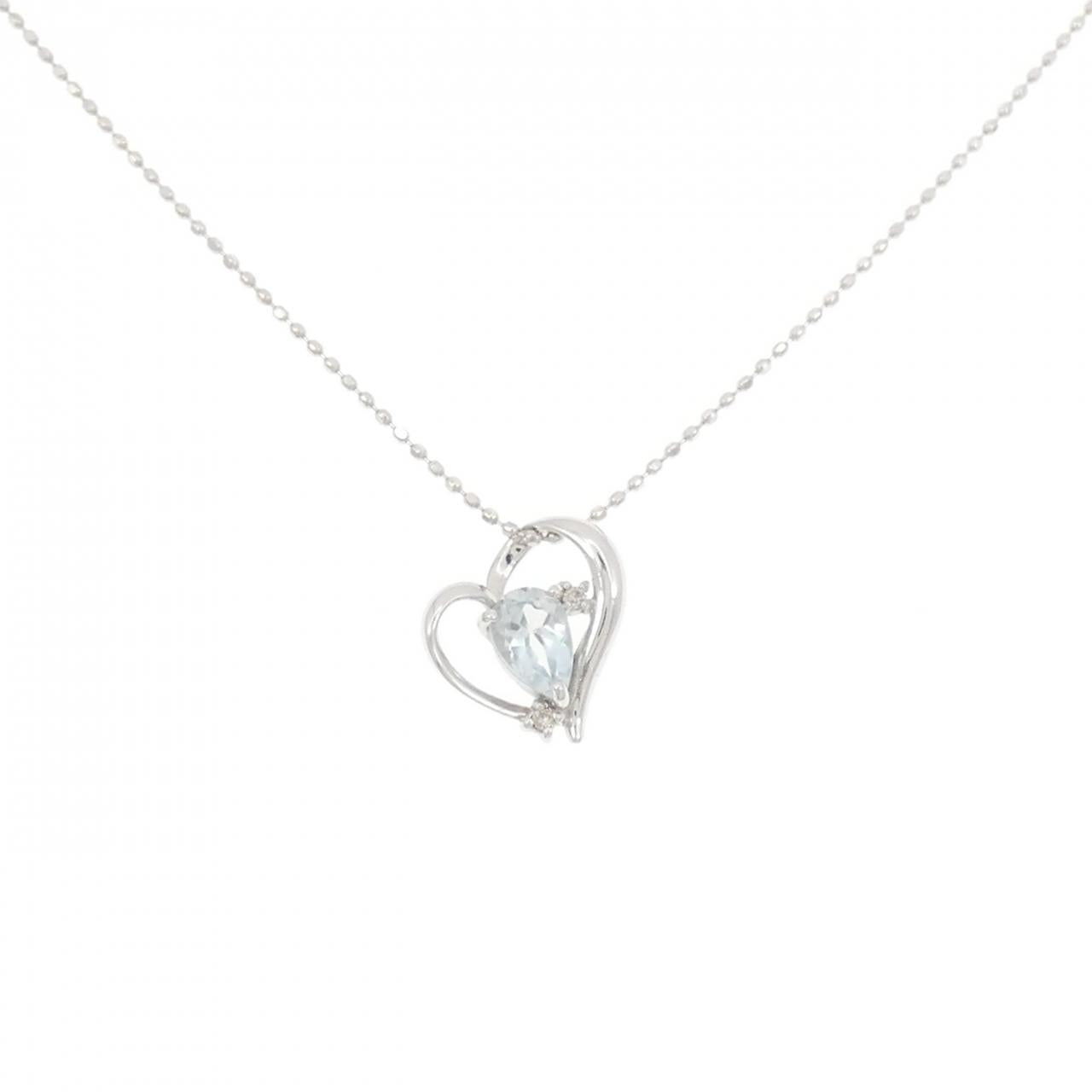 K10WG Heart Aquamarine Diamond Necklace