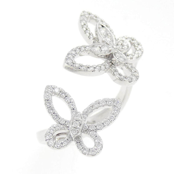 Graff Double Butterfly Silhouette 750 White Gold Diamond Ring Size 9