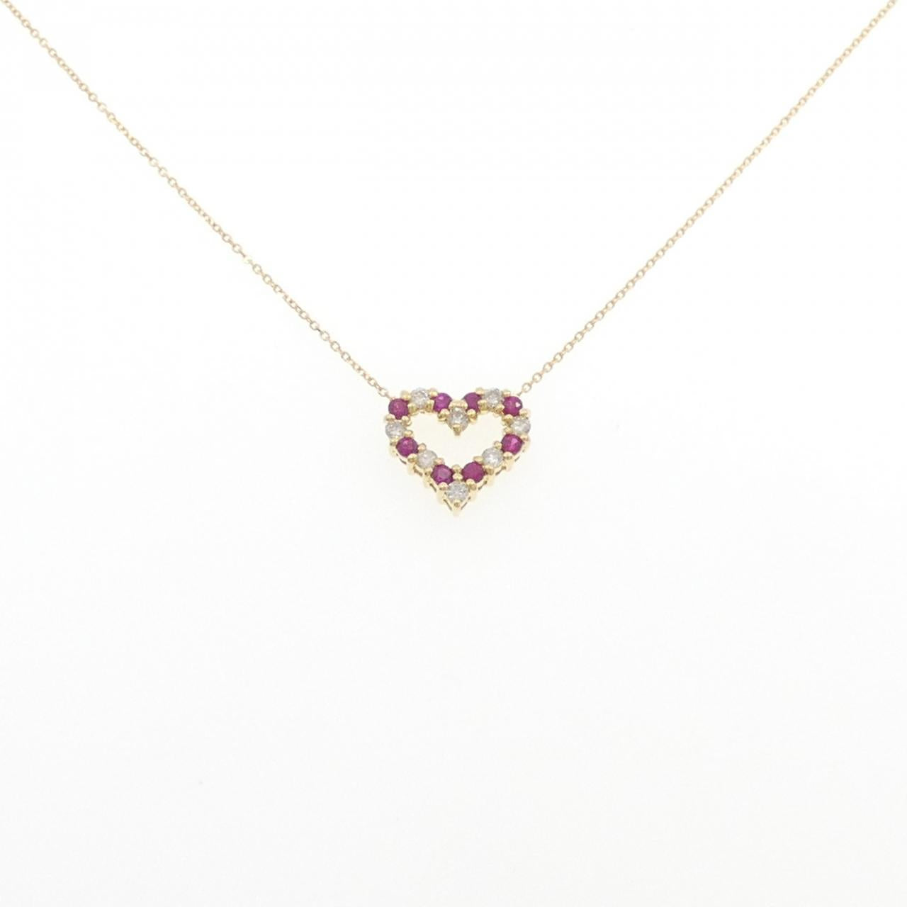 Au750 Heart Ruby Diamond Necklace