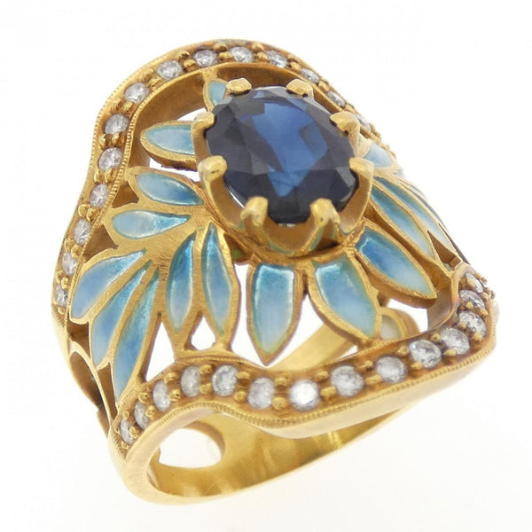 Mariela 750 Yellow Gold Sapphire Enamel Diamond Ring