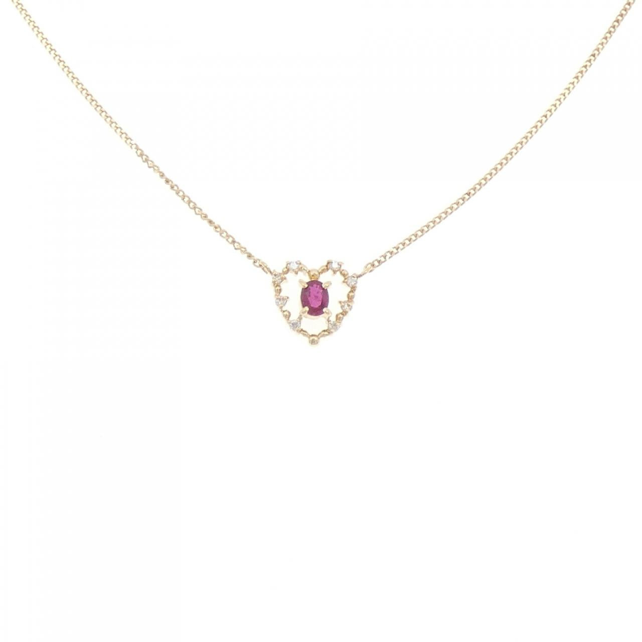 Au750 Heart Ruby Diamond Necklace