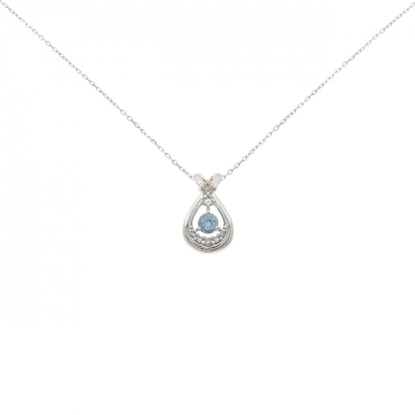 K10 White Gold Blue Topaz Diamond Necklace