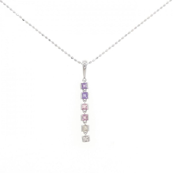 Au750 White Gold Amethyst Diamond Tourmaline Necklace