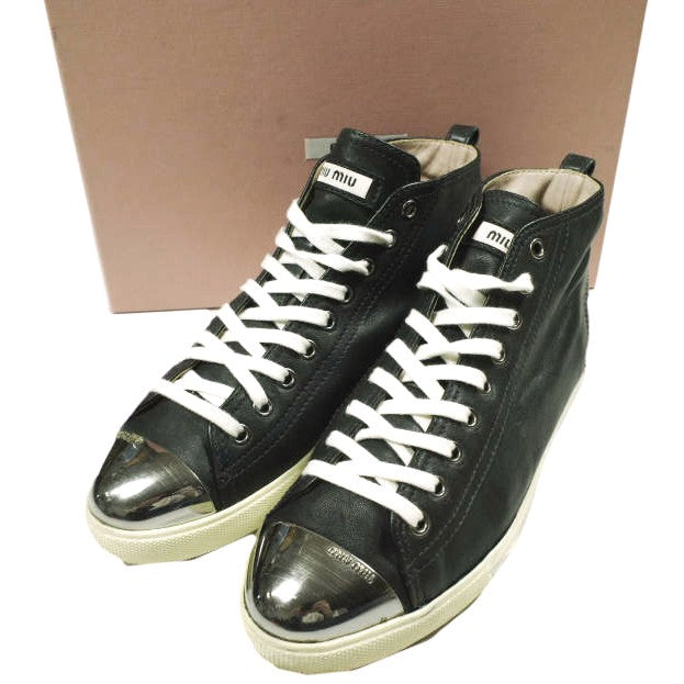 Miu Miu Smooth Lamb Leather Mid Cut Sneakers