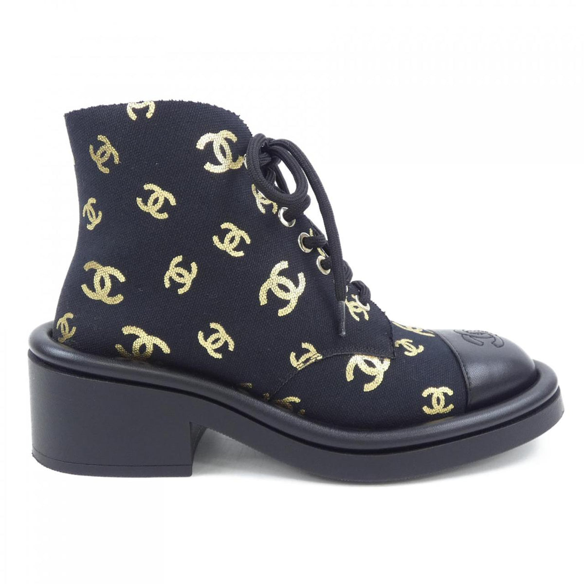 Chanel G39093Y56084 Print Fabric/Lambskin Shearling Lace-up Boots