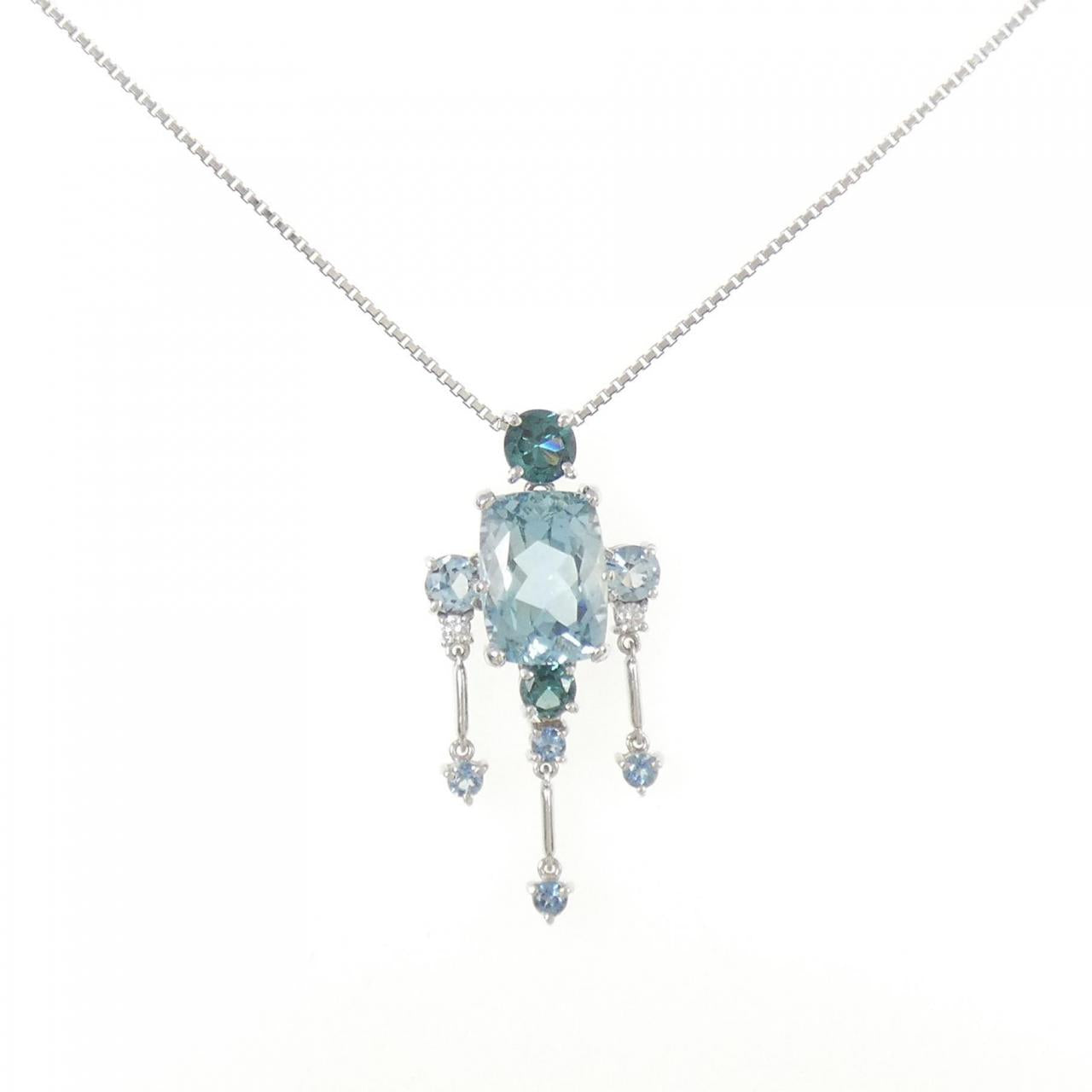Pt900 Pt850 Aquamarine Diamond Tourmaline Necklace