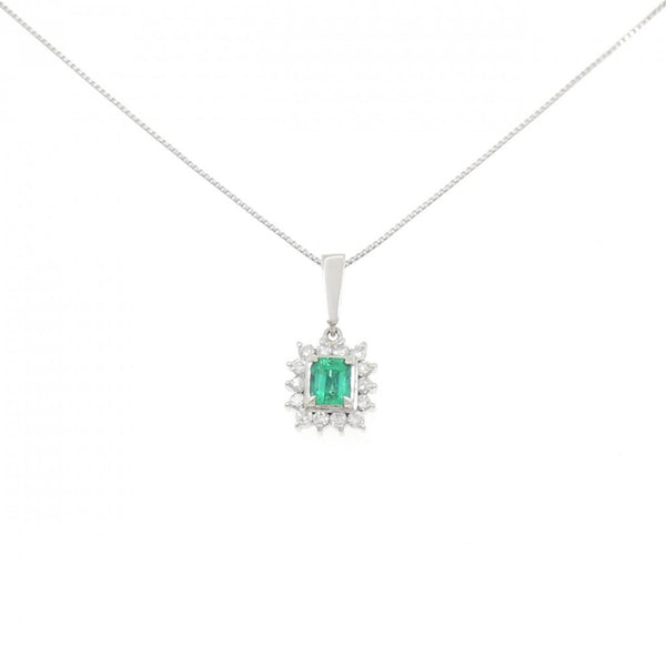 Platinum PT900 PT850 Emerald Diamond Necklace