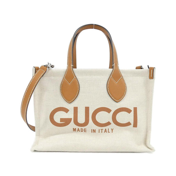Gucci Cotton Linen Canvas Leather Shoulder Bag
