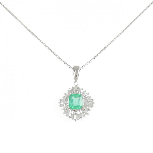 Platinum emerald diamond necklace