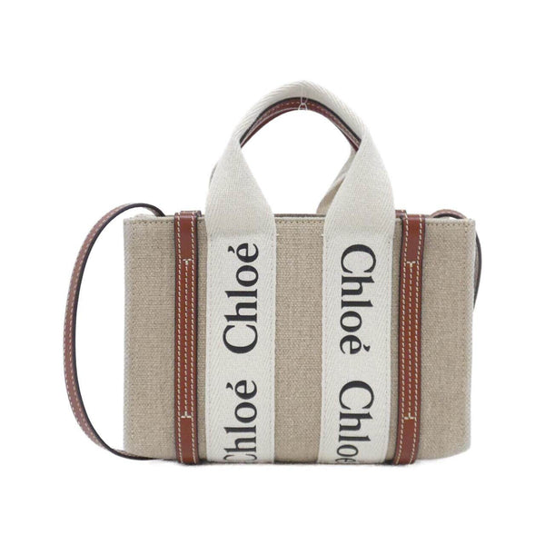 Chloe Woody Linen Canvas Calfskin Tote Bag