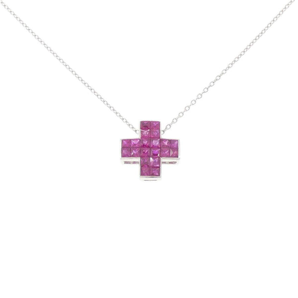 Au750 White Gold Cross Ruby Necklace