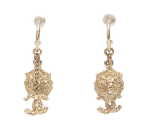 Chanel Coco Mark Lion Pearl Hoop Earrings