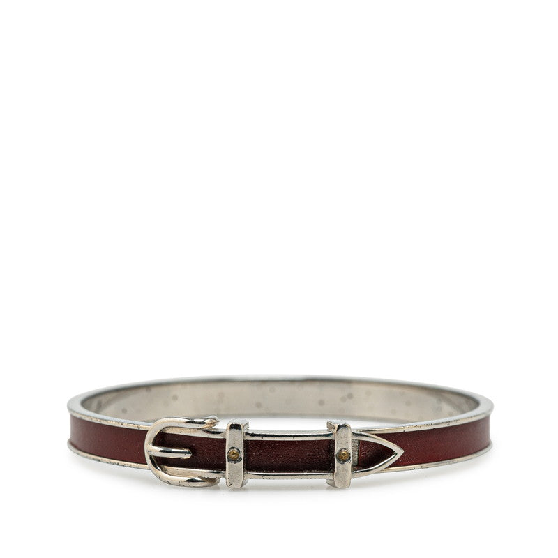 Hermes Silver Brown Metal Leather Bangle