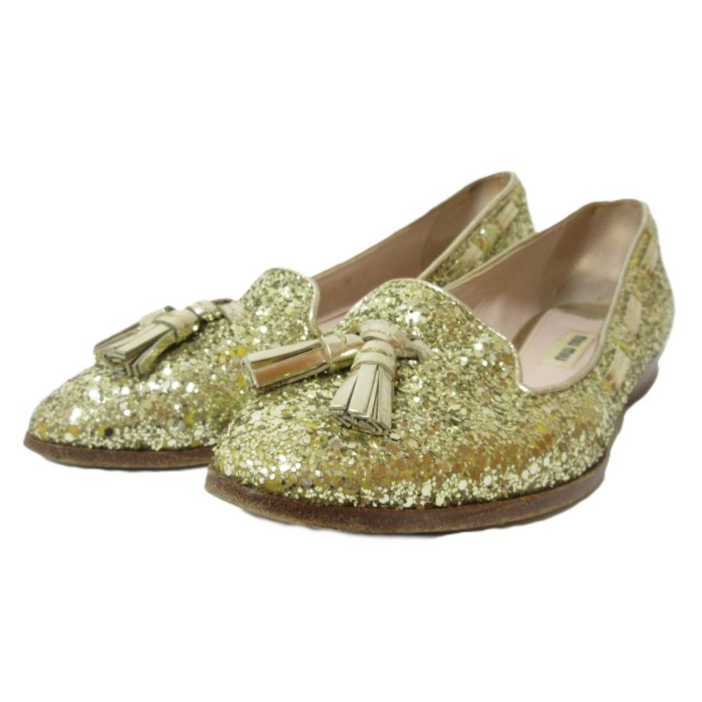 Miu Miu Glitter Tassel Opera Flats