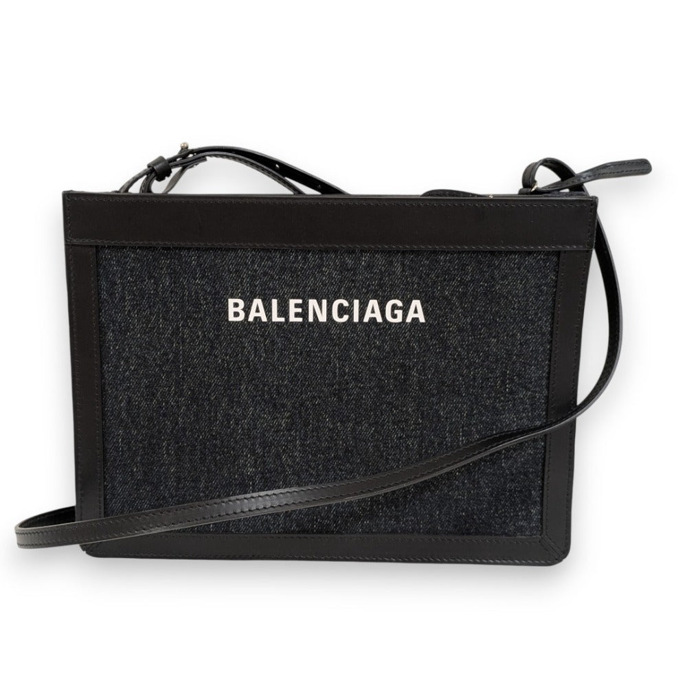 Balenciaga Navy Pochette Denim Leather Shoulder Bag