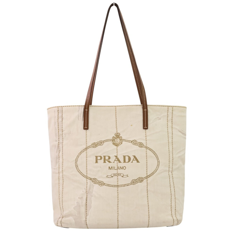 Prada MISTOLINO VITELLO Linen Blend Leather Tote Bag