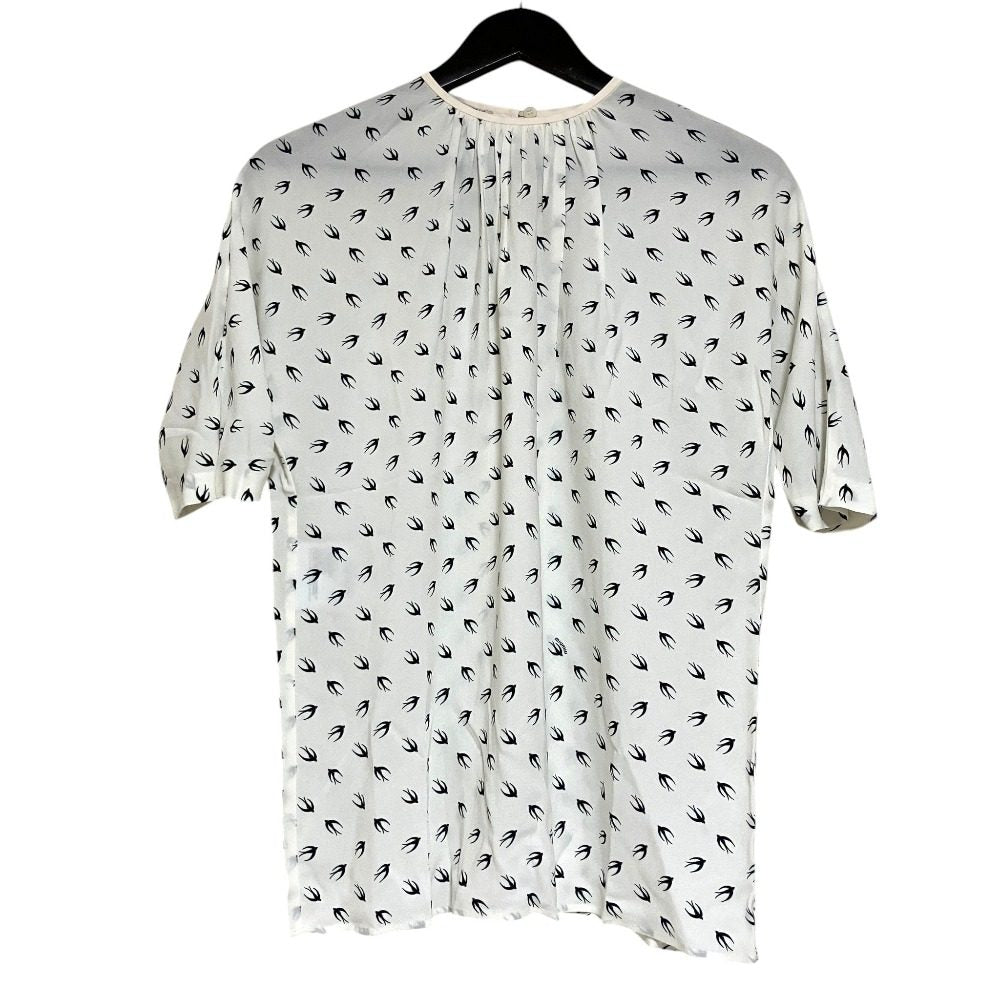Miu Miu Swallow Print Gathered Neck Short Sleeve Blouse