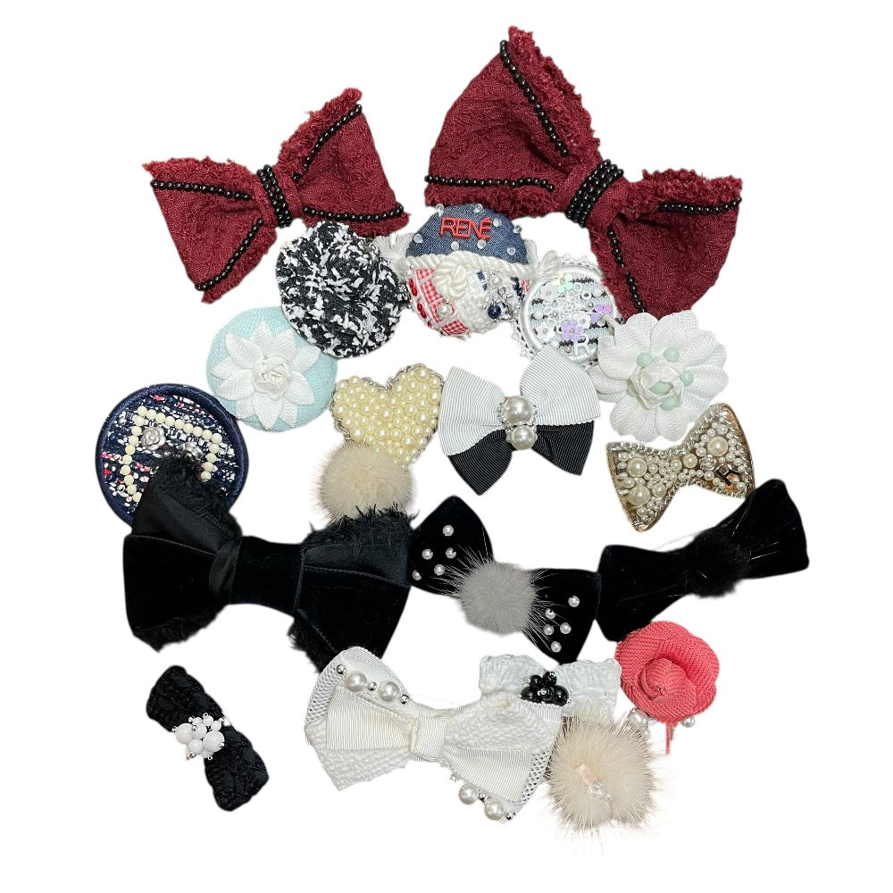 Rene Ribbon Heart Flower Mink Brooch Set