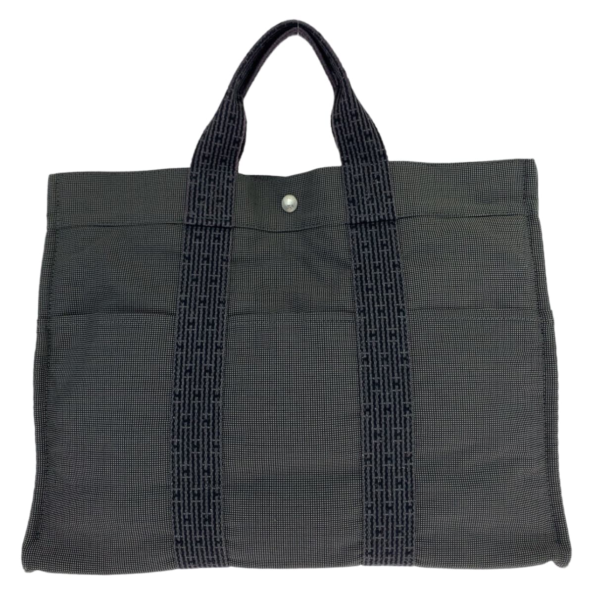 Hermes Canvas Herline MM Tote Bag Black Silver Hardware in Very Good Condition