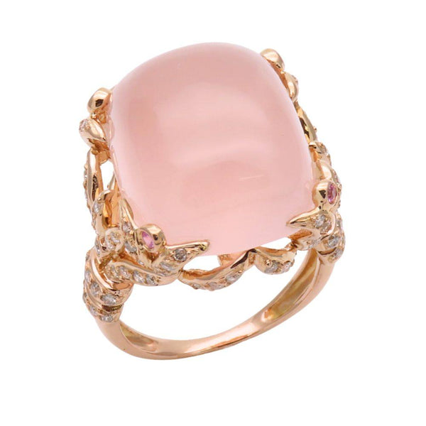 Au750 Rose Quartz Diamond Pink Sapphire Ring