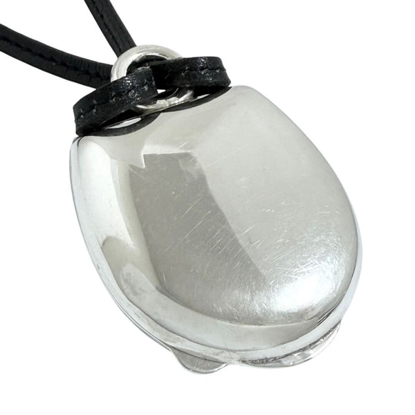 Hermes Lanieres Silver Leather Pendant Necklace
