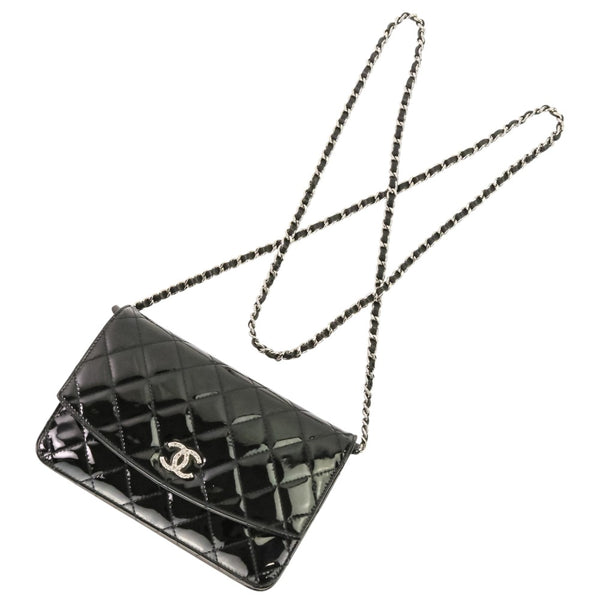 CHANEL Brilliant Patent Matelassé Chain Wallet
