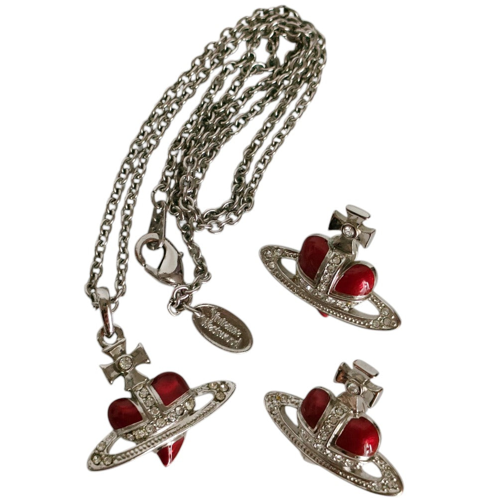 Vivienne Westwood New Diamante Heart Necklace Earrings Set