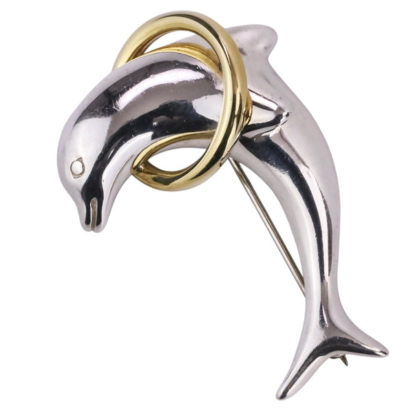 Tiffany & Co. Dolphin Au750 Silver Brooch