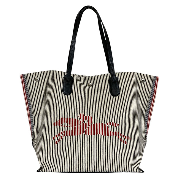 Longchamp Roseau Essential Raye Cotton Cowhide Tote Bag