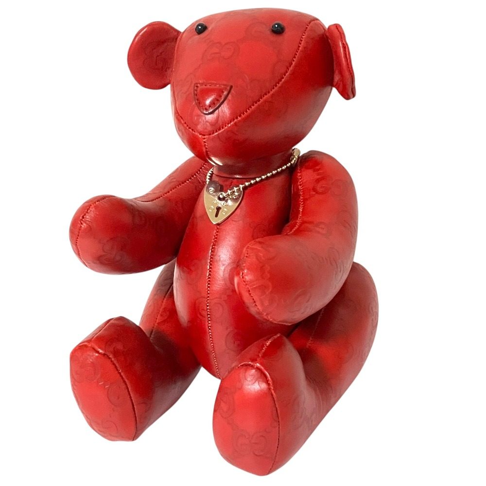 GUCCI GG柄 テディベア ぬいぐるみ レッド Gucci GG Shima Leather Doll – LuxUness