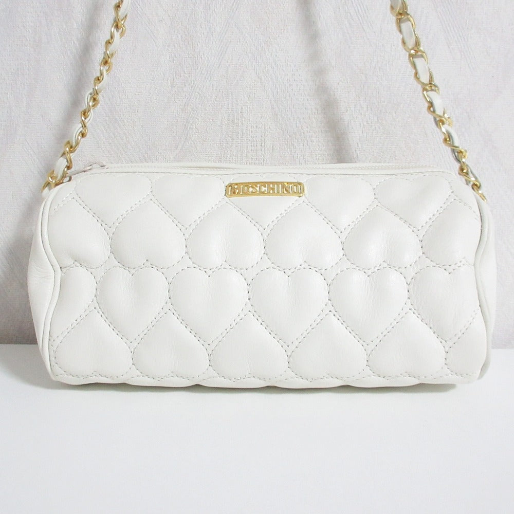 MOSCHINO Heart Quilted Drum Chain Shoulder Bag