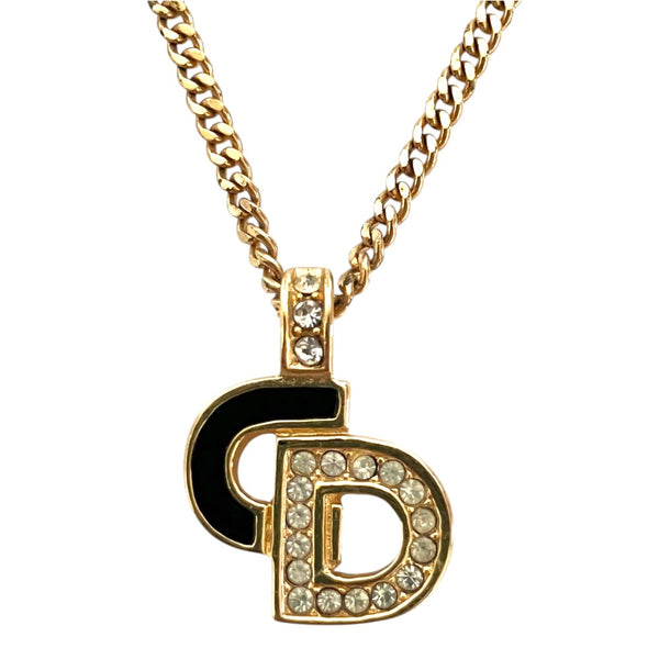 Christian Dior Logo Rhinestone Necklace
