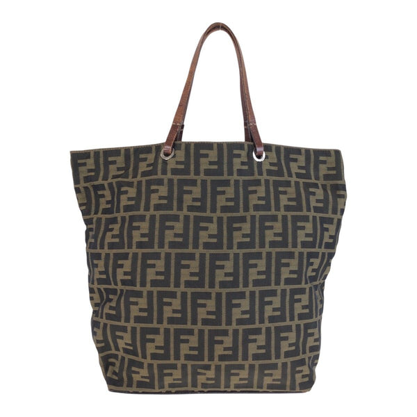 Fendi Zucca Canvas Leather Tote Bag