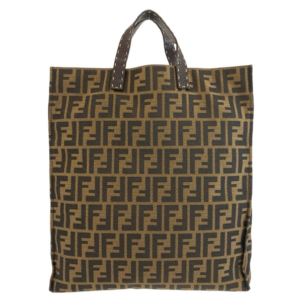 Fendi Selleria Zucca Canvas Leather Tote Bag