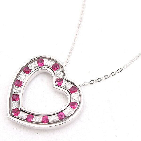 Damiani 18K White Gold Belle Epoque Heart Necklace Diamond Ruby Necklace