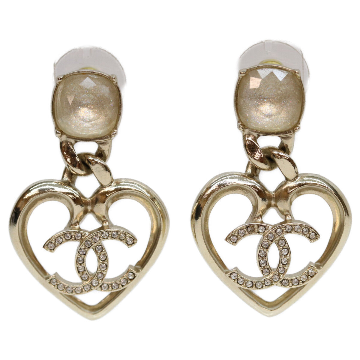 Chanel Coco Mark Heart Rhinestone Earrings