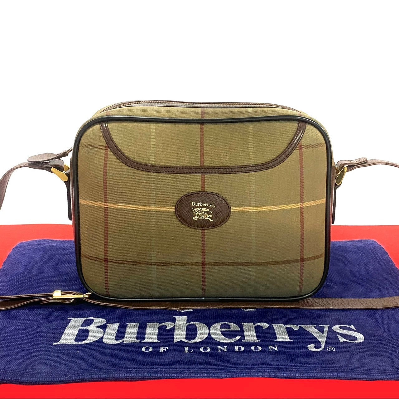 Burberrys Leather Canvas Shoulder Bag
