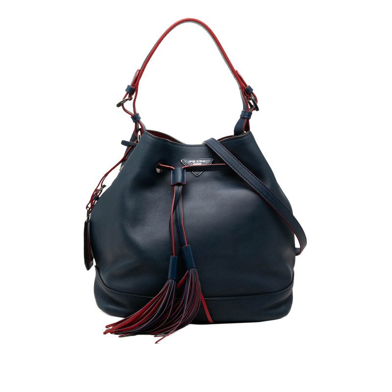Prada Triangle Logo Plate Leather 2way Bag