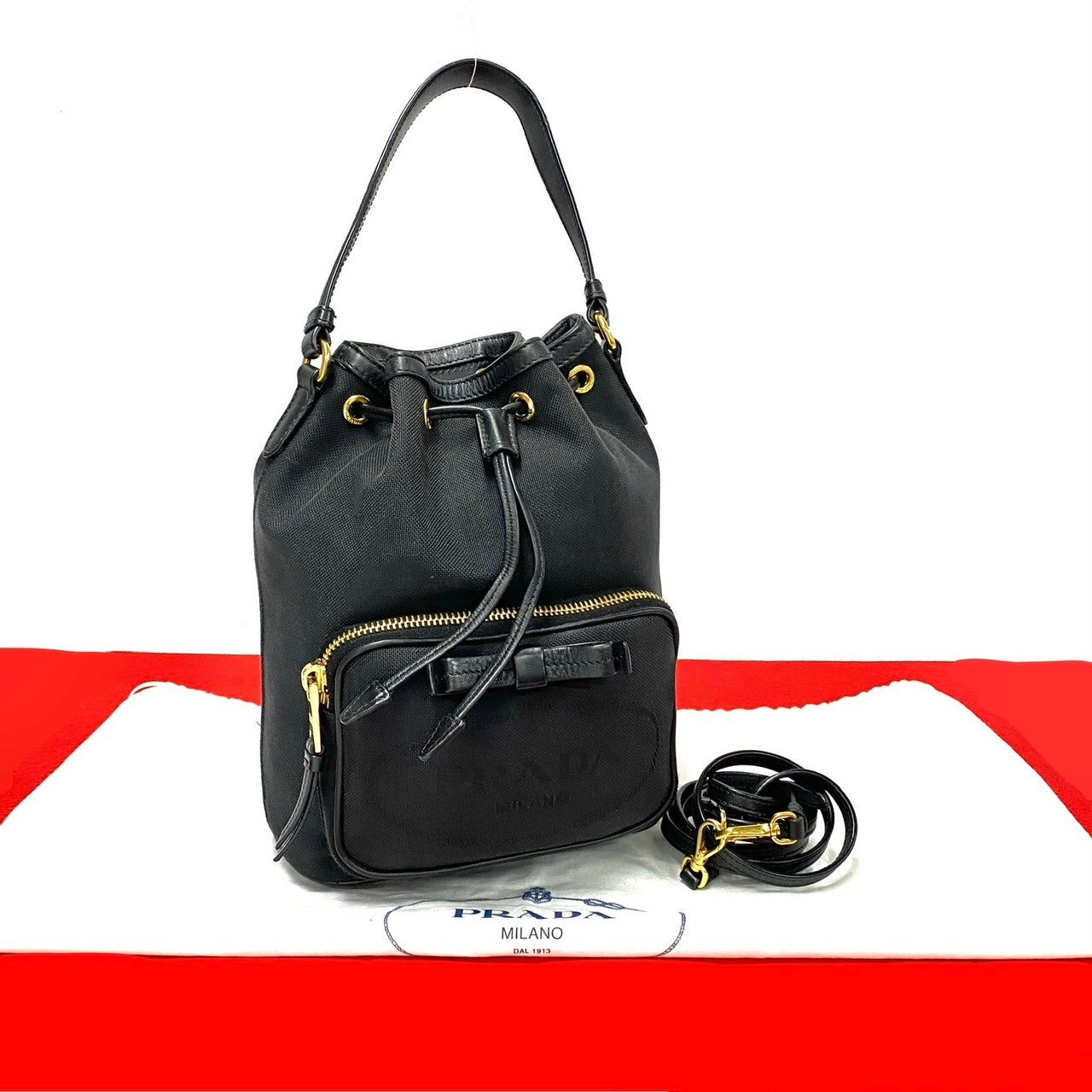 Prada Duet Leather Canvas 2way Bag