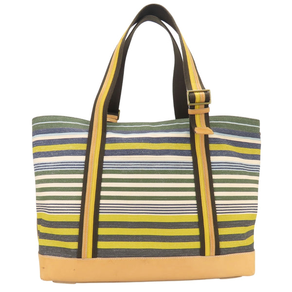COACH Stripe Canvas Leather Tote Bag