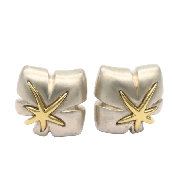 Tiffany&Co. Maple Leaf Silver Au750 Yellow Gold Clip Earrings