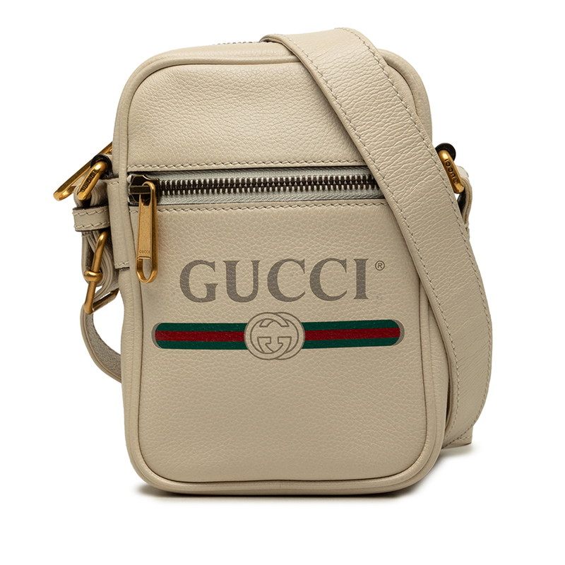 Gucci Logo Print Leather Shoulder Bag