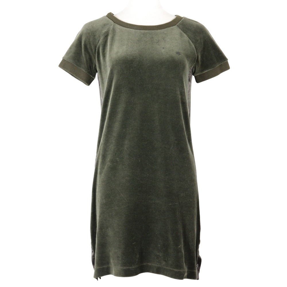 Gucci Velour Side Line Dress Khaki LuxUness Gucci Velour Side Line Dress Khaki LuxUness