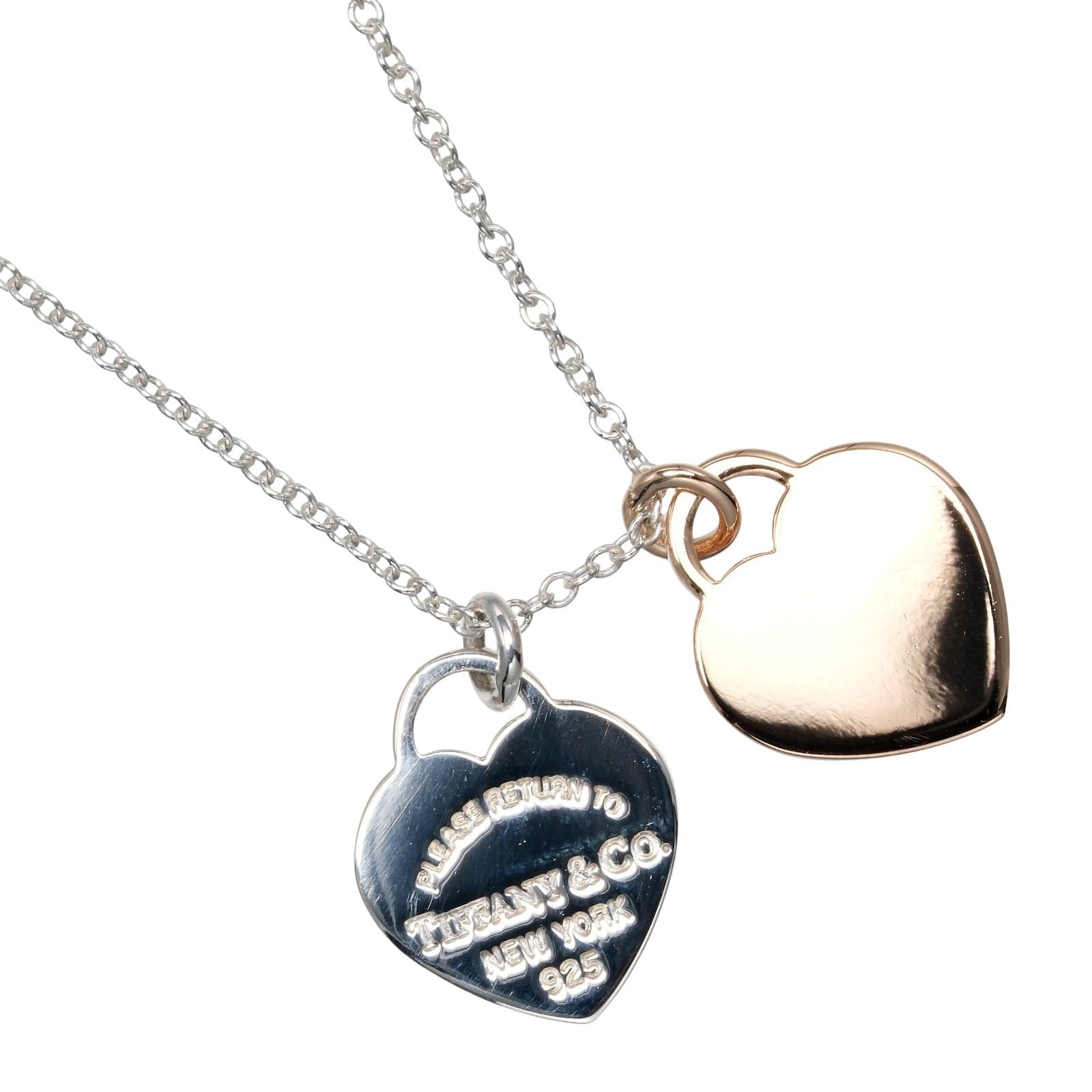 Tiffany Return to Tiffany Double Mini Heart Tag Silver 925 Au750 Necklace