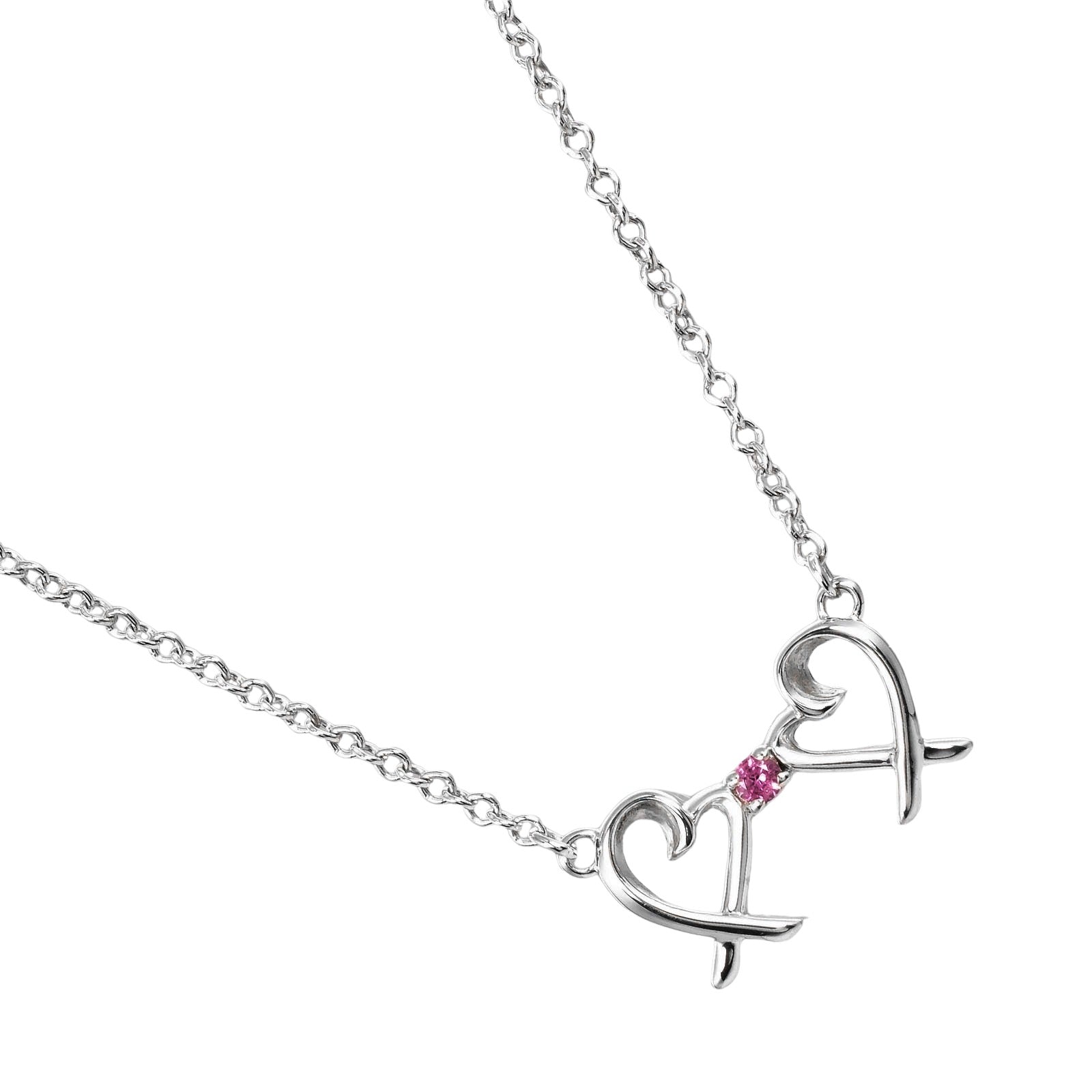 Tiffany & Co. Double Loving Heart Silver 925 Pink Sapphire Necklace