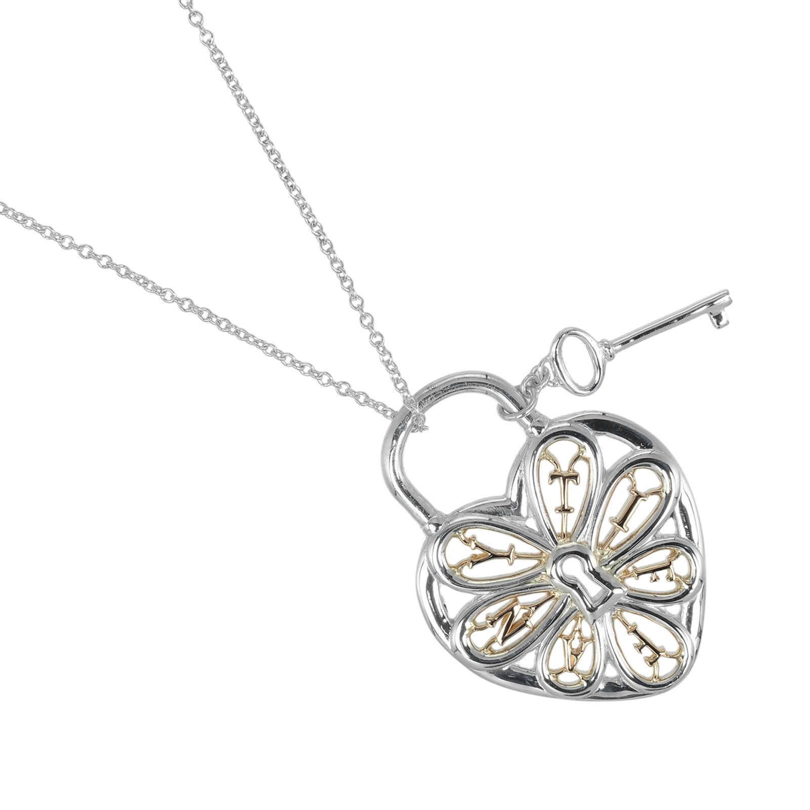 Tiffany Filigree Heart Key Silver925 Au750 Necklace