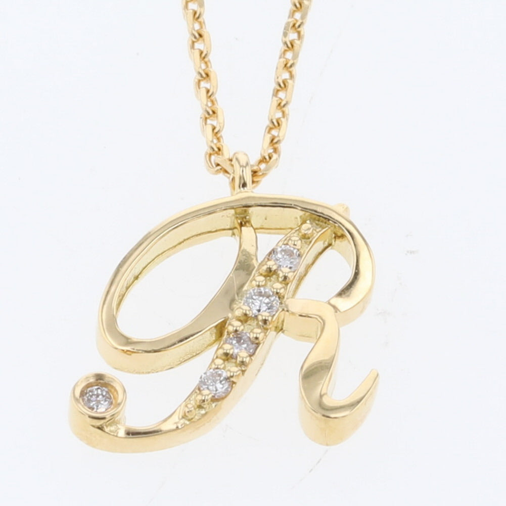 18k Gold Diamond R Pendant Necklace AGVN001740 R