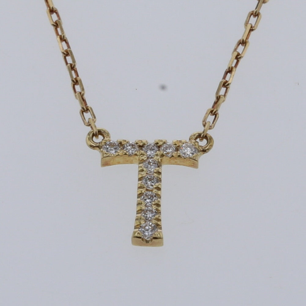 18k Gold Diamond T Pendant Necklace